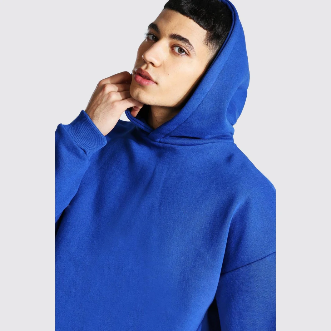 OEM Wholesale High Quality Puff Print Blank Pullover Cotton Blend Fleece Raw Cut Bottom Edage Hem Men Hoodie with Private Label