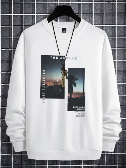 Men Long Sleeve Graphic Printed Crewneck Sweatershirt