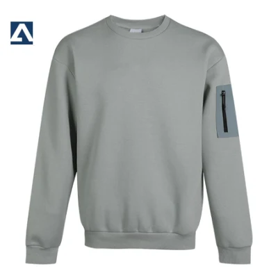 Crewneck Zip on Sleeve Wholesale Pullover Gray Relaxed Fit Plain Blank Mens Sweatershirt